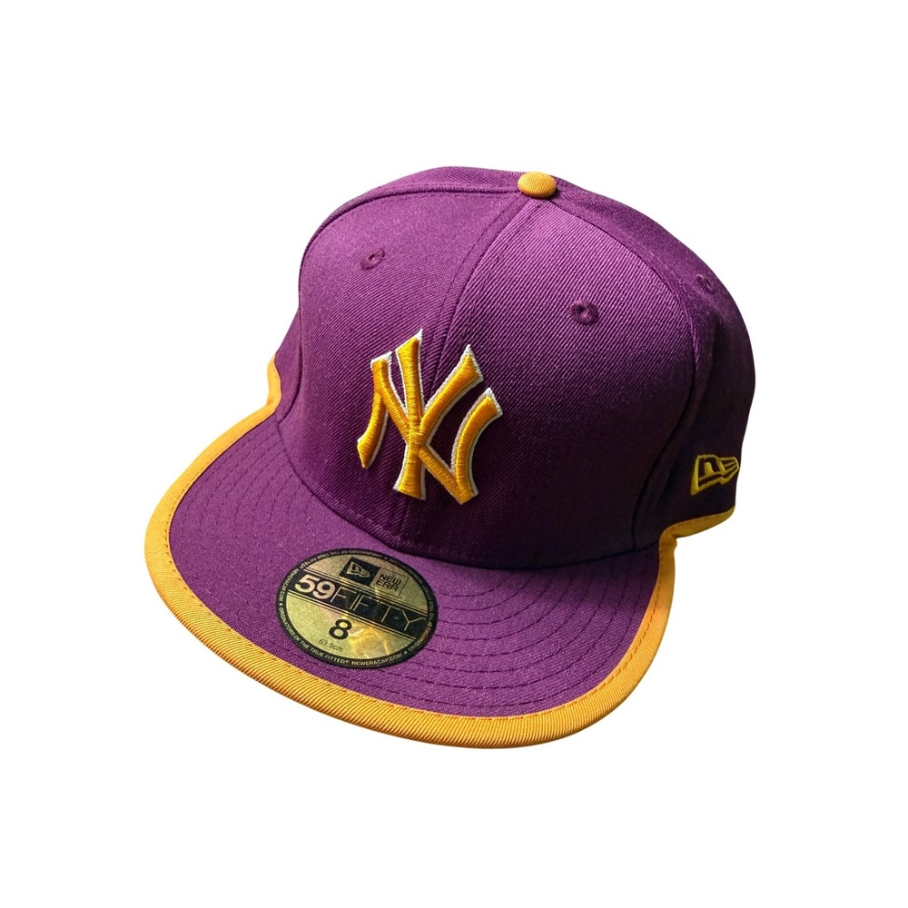 New Era 59FIFTY New York Yankees Hat Mens Size 8 Purple Orange Fitted Cap MLB